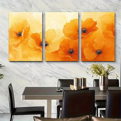 3pcs Beautiful Yellow Orange Abstract Illustration Metal Print Ready to Hang Art - Bella Home Decor