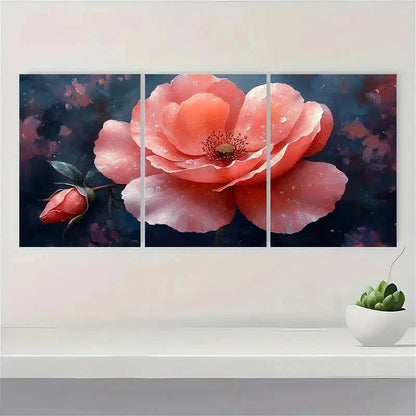 3pcs Pink Watercolor Rose Flower Perfect Wall Art Set Canvas Framed 50x70cm - High Quality Print 100% Australian Made Wall Canvas Ready to Hang