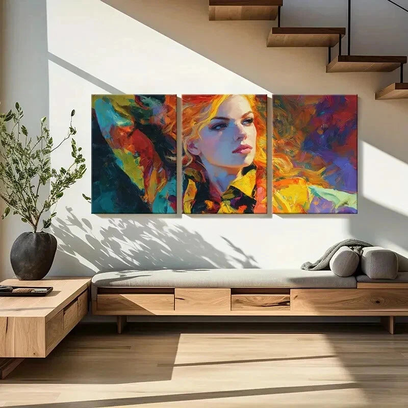 3pcs Expressive Brushstrokes Woman Portrait Metal Print Ready to Hang Art - Bella Home Decor