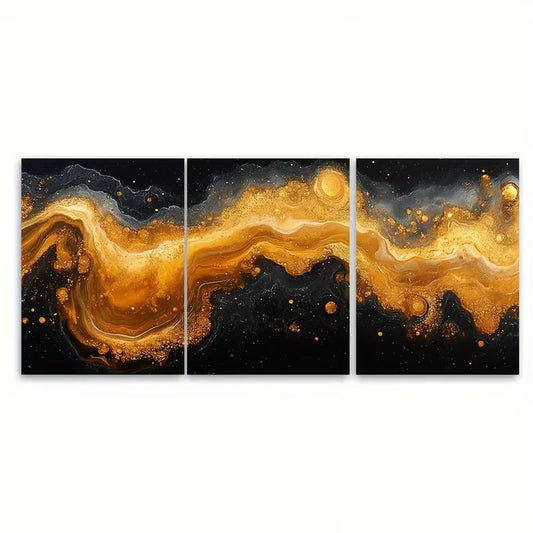 3pcs Abstract Marbling Earth Tones Golds Metal Print Ready to Hang Art