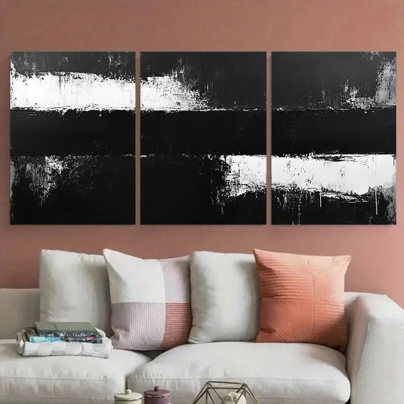 3pcs Minimalist Painting Abstract Black & White Wall Art Set Canvas Framed 40x60cm - High Quality Print 100% Australian Made Wall Canvas Ready to Hang