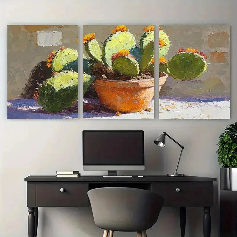 3pcs Vibrant Cactus in Pot Mexican Garden Metal Print Ready to Hang Art - Bella Home Decor