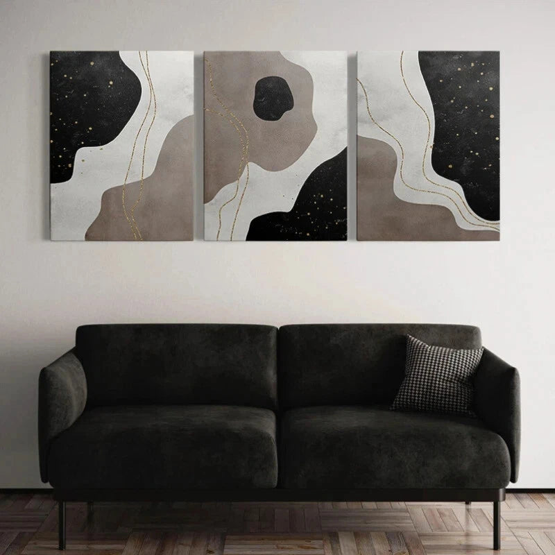 3pcs Abstract Black Gray Line Metal Print Ready to Hang Art