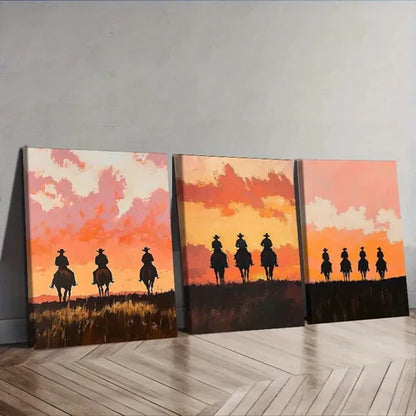 3pcs Three Free cowboys Painting Wall Art Canvas Unframed - High Quality Print 100% Australian Made Wall Canvas