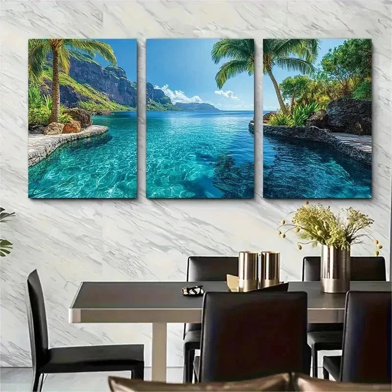 3pcs Tropical Palm Tree Nature Perfect Wall Art Set Canvas Framed 50x70cm - High Quality Print 100% Australian Made Wall Canvas Ready to Hang