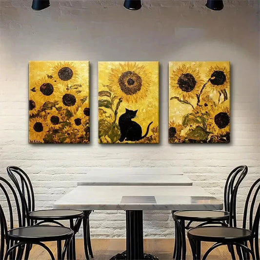 3pcs Sunflower Bear Floral Yellow Perfect Wall Art Set Canvas Framed 60x90cm - High Quality Print 100% Australian Made Wall Canvas Ready to Hang
