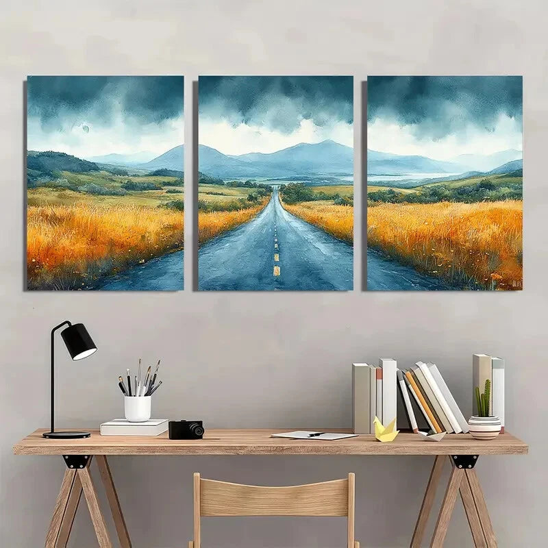 3pcs Ring of Kerry Watercolor Road Landscape Scene Metal Print Ready to Hang Art - Bella Home Decor