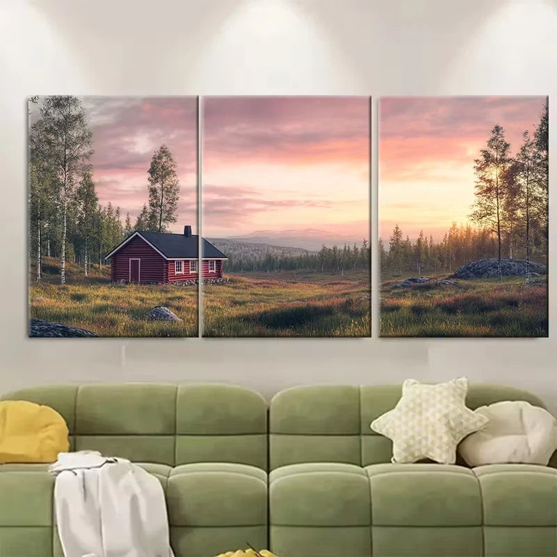 3pcs Summer Midnight Sun Over Lapland Metal Print Ready to Hang Art
