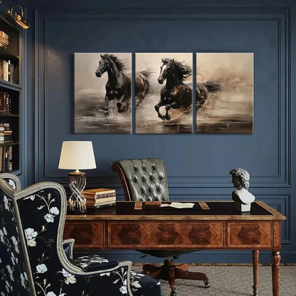 3pcs Running Horse Animal Artistic Painting Metal Print Ready to Hang Art - Bella Home Decor
