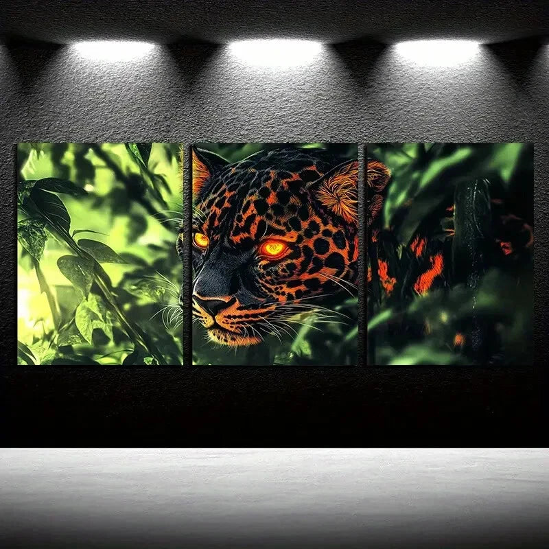 3pcs Black Panther Tropical Rainforest Jungle Metal Print Ready to Hang Art - Bella Home Decor