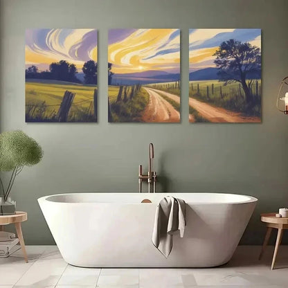 3pcs Sunset Road, Vintage Style Wall Art Canvas Wall Art Set Canvas Framed 60x90cm - High Quality Print 100% Australian Made Wall Canvas Ready to Hang