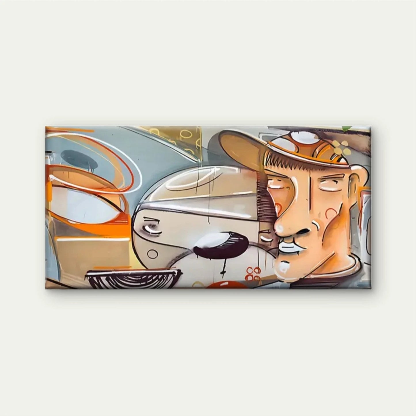 Man Hat Dog Abstract Wall Art Canvas Office Home Room Framed 120x60cm