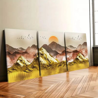 3pcs Golden Mountains Wall Art Set Canvas Framed 60x90cm – High Quality Print, 100% Australian Made, Ready to Hang