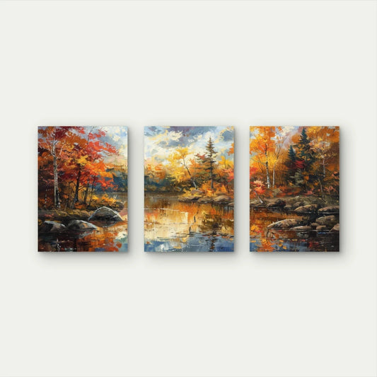 3pcs Vibrant Impressionist Autumn Forest Wall Art Set Canvas Framed 50x70cm - High Quality Print 100% Australian Made Wall Canvas Ready to Hang - Bella Home Decor