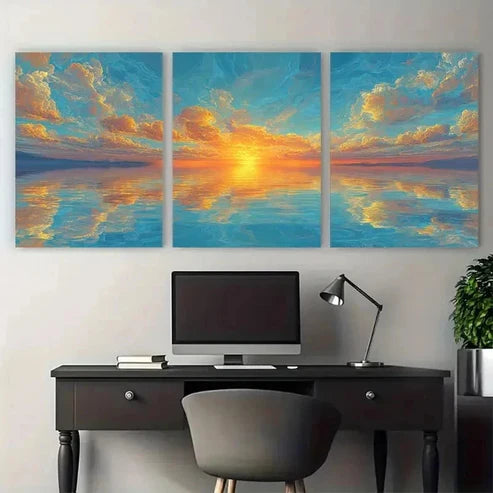 3pcs Orange And Golden Melting Sky Wall Art Set Canvas Unframed - High Quality Print 100% Australian Made Wall Canvas