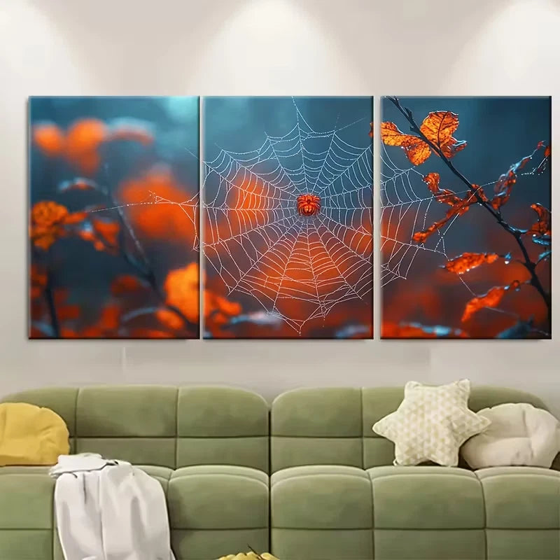 3pcs Eerie Spider Web Metal Print Ready to Hang Art - Bella Home Decor