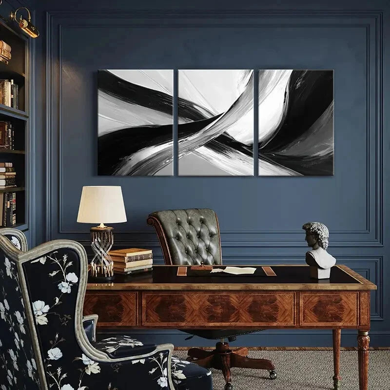 3pcs Abstract Black White Minimalist Swirls Metal Print Ready to Hang Art - Bella Home Decor