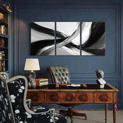 3pcs Abstract Black White Minimalist Swirls Metal Print Ready to Hang Art - Bella Home Decor