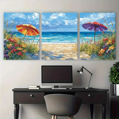 3pcs Coastal Summer Beach Day Vibrant Ocean View Wall Art Set Canvas Framed 50x70cm - High Quality Print 100% Australian Made Wall Canvas Ready to Hang - Bella Home Decor