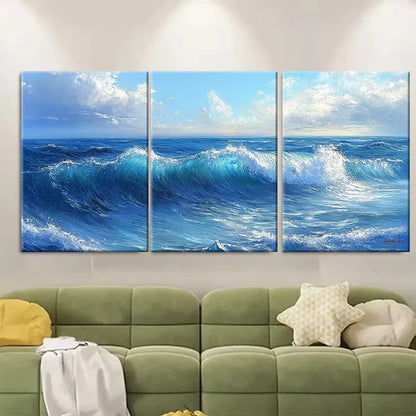 3pcs Depicting The Ocean of Sea Waves Metal Print Ready to Hang Art - Bella Home Decor