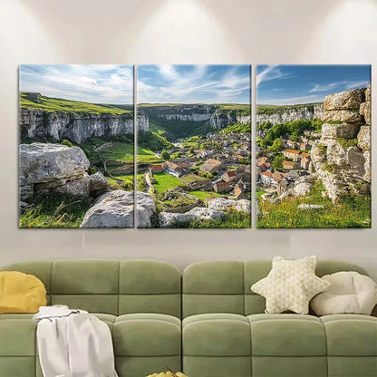 3pcs Yorkshire Cove Scenes with Stone Houses Metal Print Ready to Hang Art