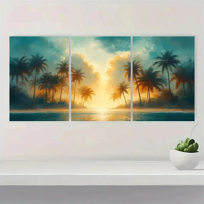 3pcs Tropical Palm Tree Watercolor Art Prints Metal Print Ready to Hang Art - Bella Home Decor