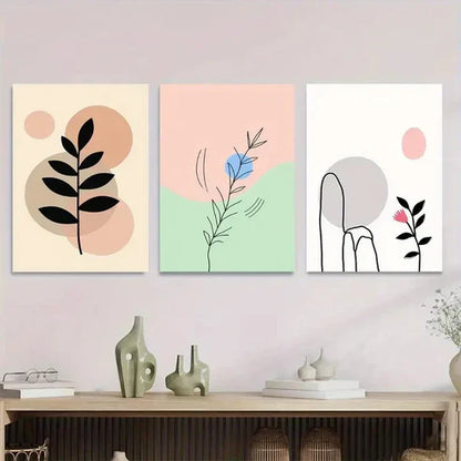 3pcs Modern Abstract Botanical Illustrations Wall Art Set Canvas Unframed - High Quality Print 100% Australian Made Wall Canvas