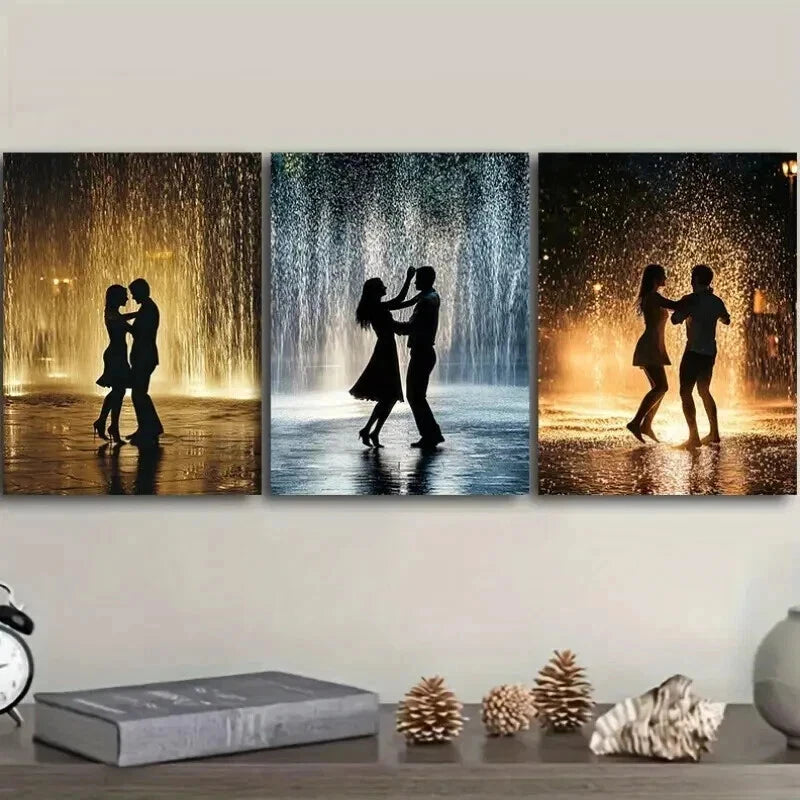 3pcs Walk in the rain Wall Art Set Canvas Framed 50x70cm - High Quality Print 100% Australian Made Wall Canvas Ready to Hang