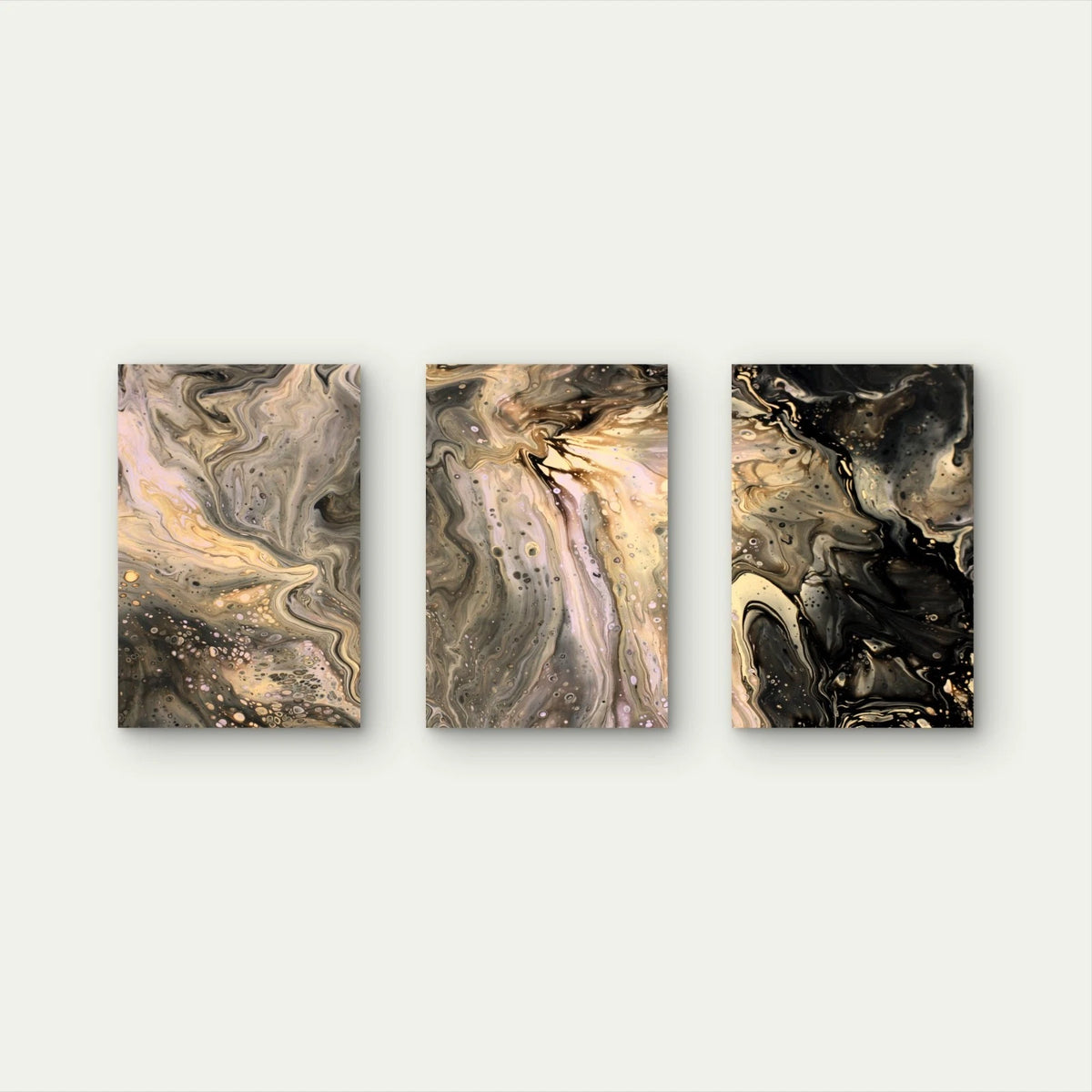 3pcs Black & Beige Fluid Pour Abstract Art Wall Art Set Canvas Framed 50x70cm - High Quality Print 100% Australian Made Wall Canvas Ready to Hang