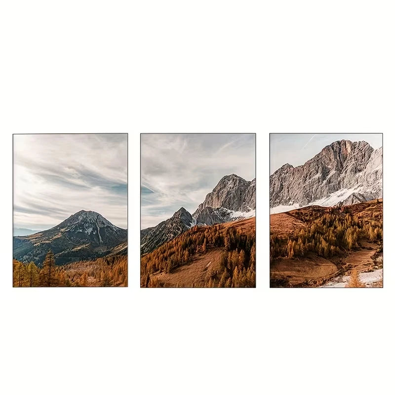 3pcs Autumn Mountain Large Forest Scene  Wall Art Set Canvas Framed 50x70cm - High Quality Print 100% Australian Made Wall Canvas Ready to Hang - Bella Home Decor