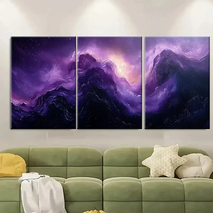 3pcs Abstract Purple and Black Art for Home Y  Wall Art Set Canvas Framed 50x70cm - High Quality Print 100% Australian Made Wall Canvas Ready to Hang - Bella Home Decor