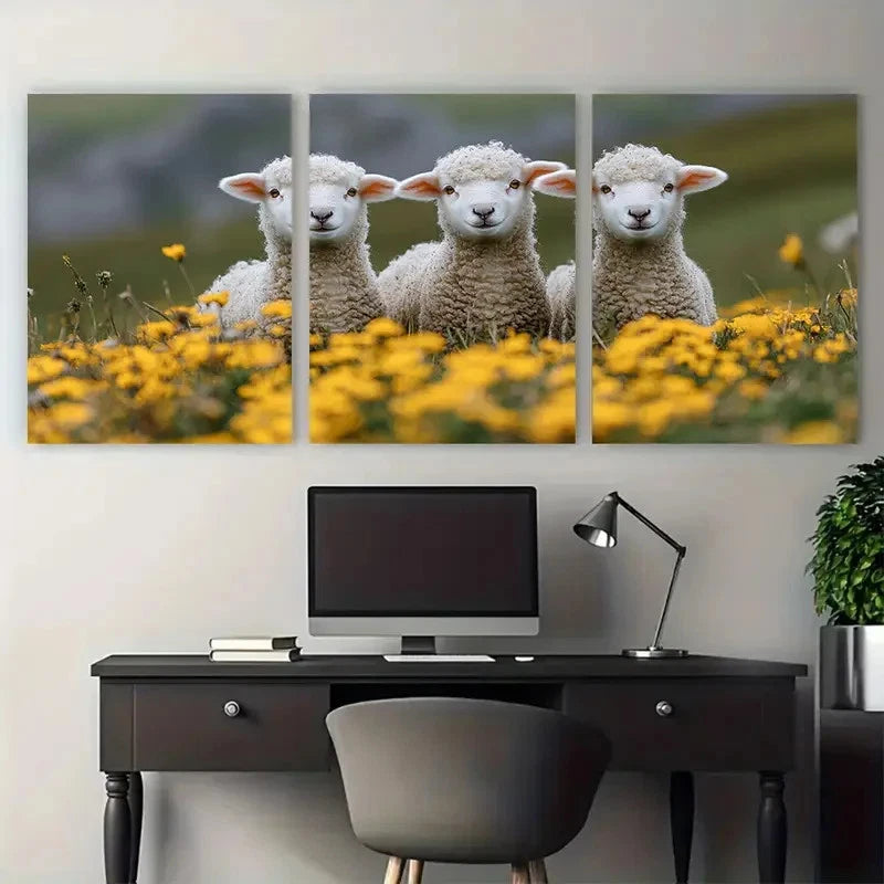 3pcs Swaledale Ewe Lambs Dales Meadow Wall Art Set Canvas Framed 40x60cm - High Quality Print 100% Australian Made Wall Canvas Ready to Hang - Bella Home Decor