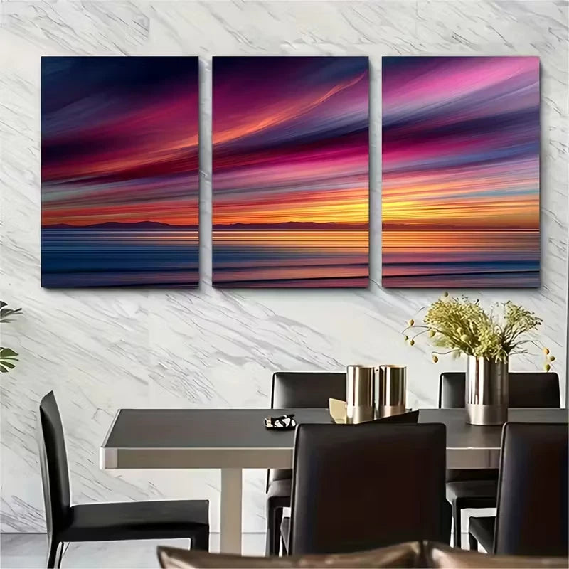 3pcs Golden Sunshine Sky Sea Painting Landscapes Metal Print Ready to Hang Art - Bella Home Decor