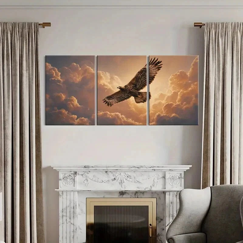3pcs Set of Eagle Soaring Sky Modern Wildlife Metal Print Ready to Hang Art - Bella Home Decor