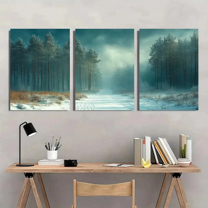 3pcs Mystical Winter Forest Landscape Metal Print Ready to Hang Art - Bella Home Decor