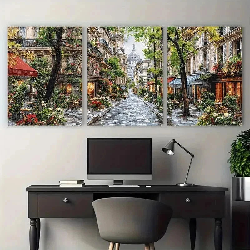 3pcs French Street Scene Impressionist Perfect  Wall Art Set Canvas Framed 60x90cm - High Quality Print 100% Australian Made Wall Canvas Ready to Hang - Bella Home Decor