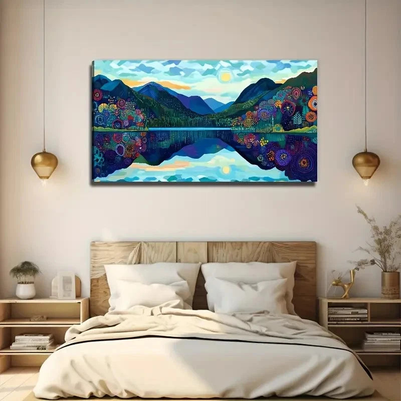 Lake Water High Mountains Wall Art Canvas Office Home Room Framed 120x60cm