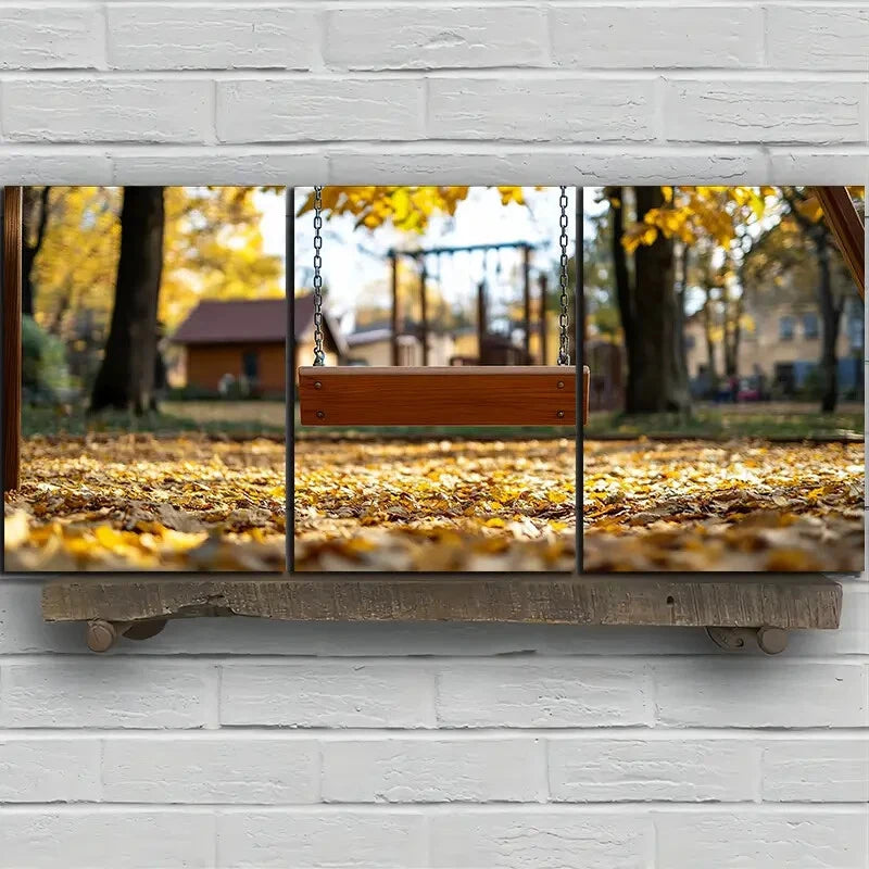 3pcs Swing in Fallen Leaves Scenery Metal Print Ready to Hang Art - Bella Home Decor