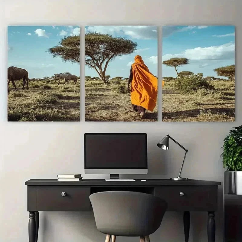 3pcs Botanical Decor West African Travel Perfect Wall Art Set Canvas Framed 60x90cm - High Quality Print 100% Australian Made Wall Canvas Ready to Hang - Bella Home Decor
