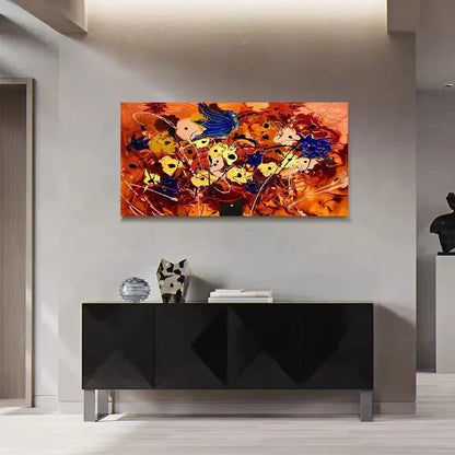 Vibrant Floral Abstract Leaves Wall Art Canvas Office Home Room Framed 120x60cm