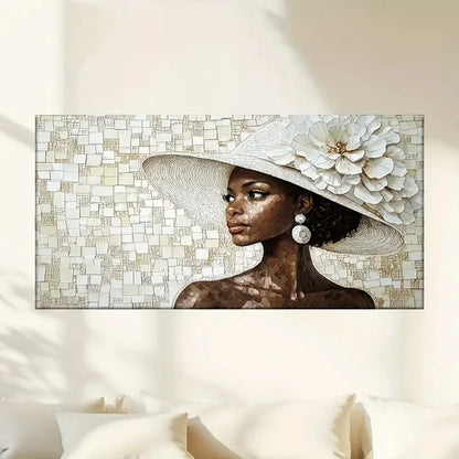 The Woman White Big Hat Wall Art Canvas Office Home Room Framed 120x60cm