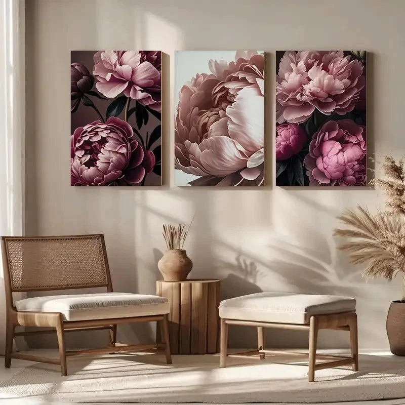 3pcs  Peony Botanical Canvas Framed 50x70cm - High Quality Print 100% Australian Made Wall Canvas Ready to Hang - Bella Home Decor