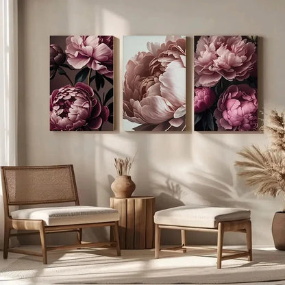 3pcs  Peony Botanical Canvas Framed 50x70cm - High Quality Print 100% Australian Made Wall Canvas Ready to Hang - Bella Home Decor