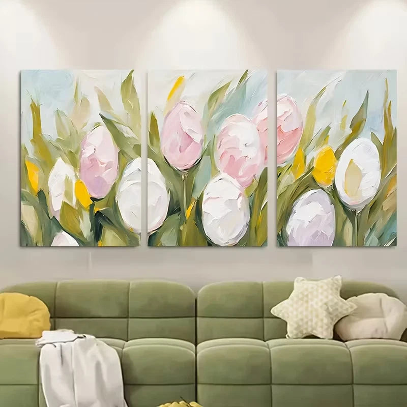 3pcs Floral Tulip Screen Panels Metal Print Ready to Hang Art
