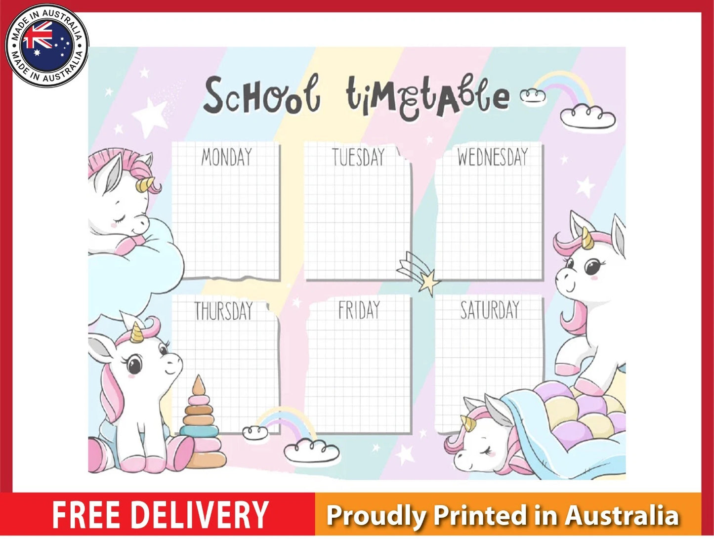 NEW (LAMINATED) School Timetable (61X91CM) Educational CHART PICTURE PRINT