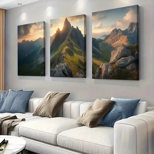 3pcs Tranquil Mountain Scene with Morning Light Canvas Unframed - High Quality Print 100% Australian Made Wall Canvas