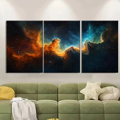 3pcs Vibrant Cosmic Nebula Abstract Metal Print Ready to Hang Art