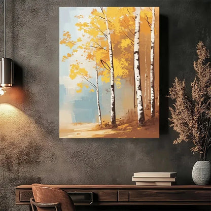 Beautiful Modern Vintage Autumn Birch Trees Landscape 40x60cm Metal Print Ready to Hang - Bella Home Decor