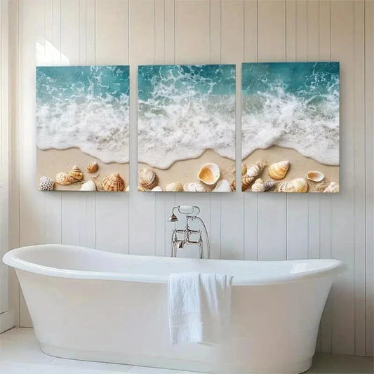 3pcs Coastal Beach Relaxing Nautical Perfect Wall Art Set Canvas Framed 50x70cm - High Quality Print 100% Australian Made Wall Canvas Ready to Hang