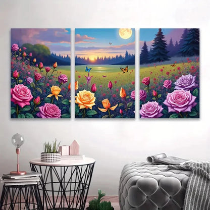 3pcs Vibrant Rose and Tulip Painting Wall Art Set Canvas Framed 40x60cm - High Quality Print 100% Australian Made Wall Canvas Ready to Hang